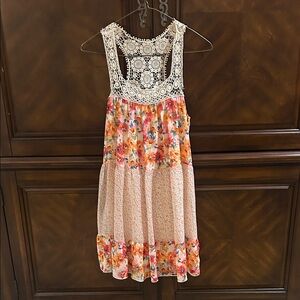 Colorful Floral Kids Dress with Lace